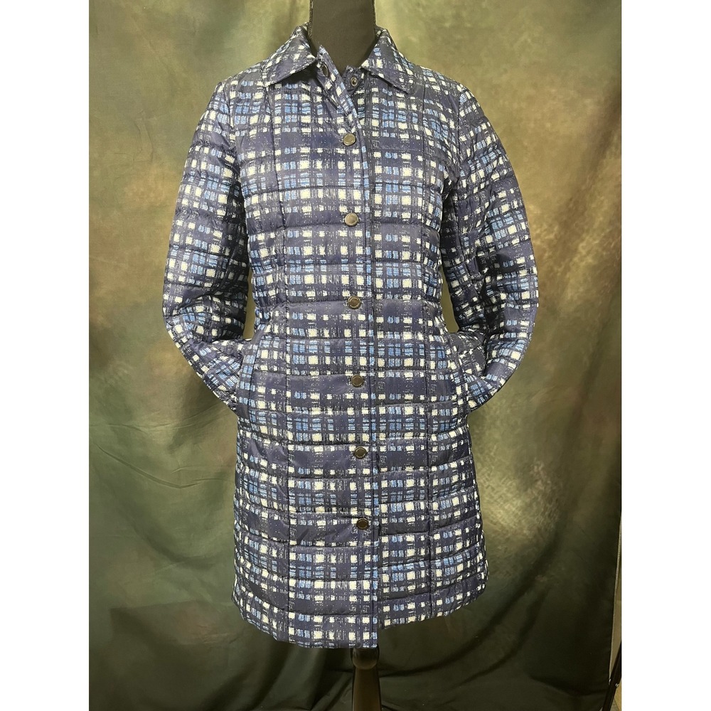 Lands End Womens Blue Plaid PrimaLoft Quilted Puffer Coat Jacket Size 4